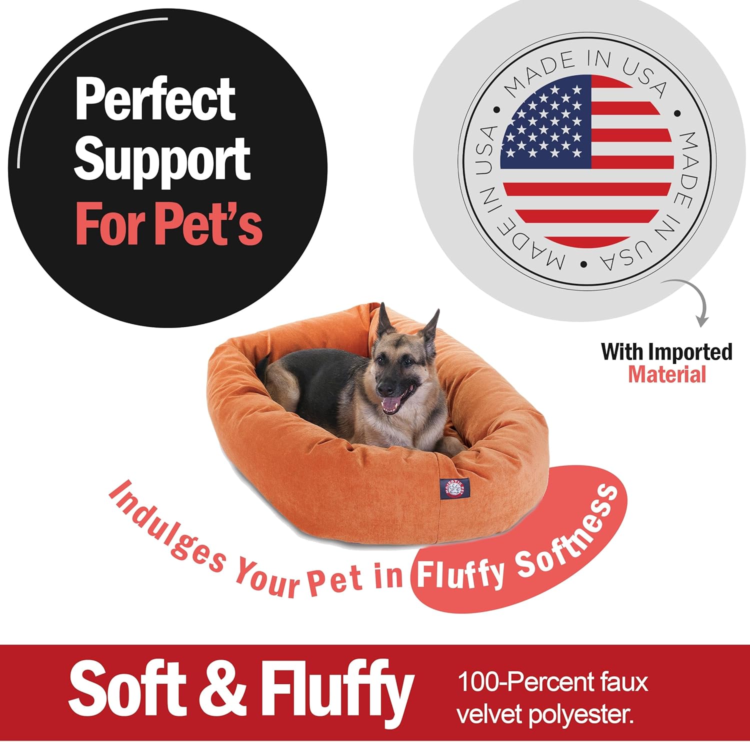 Majestic Pet 52 Inch Micro Velvet Calming Dog Bed Washable 52x35x11 (inch) – Cozy Soft Round Donut Dog Bed with Spine for Head Support -Pet Bed X- Large – Orange (2025) - Pet Explorer
