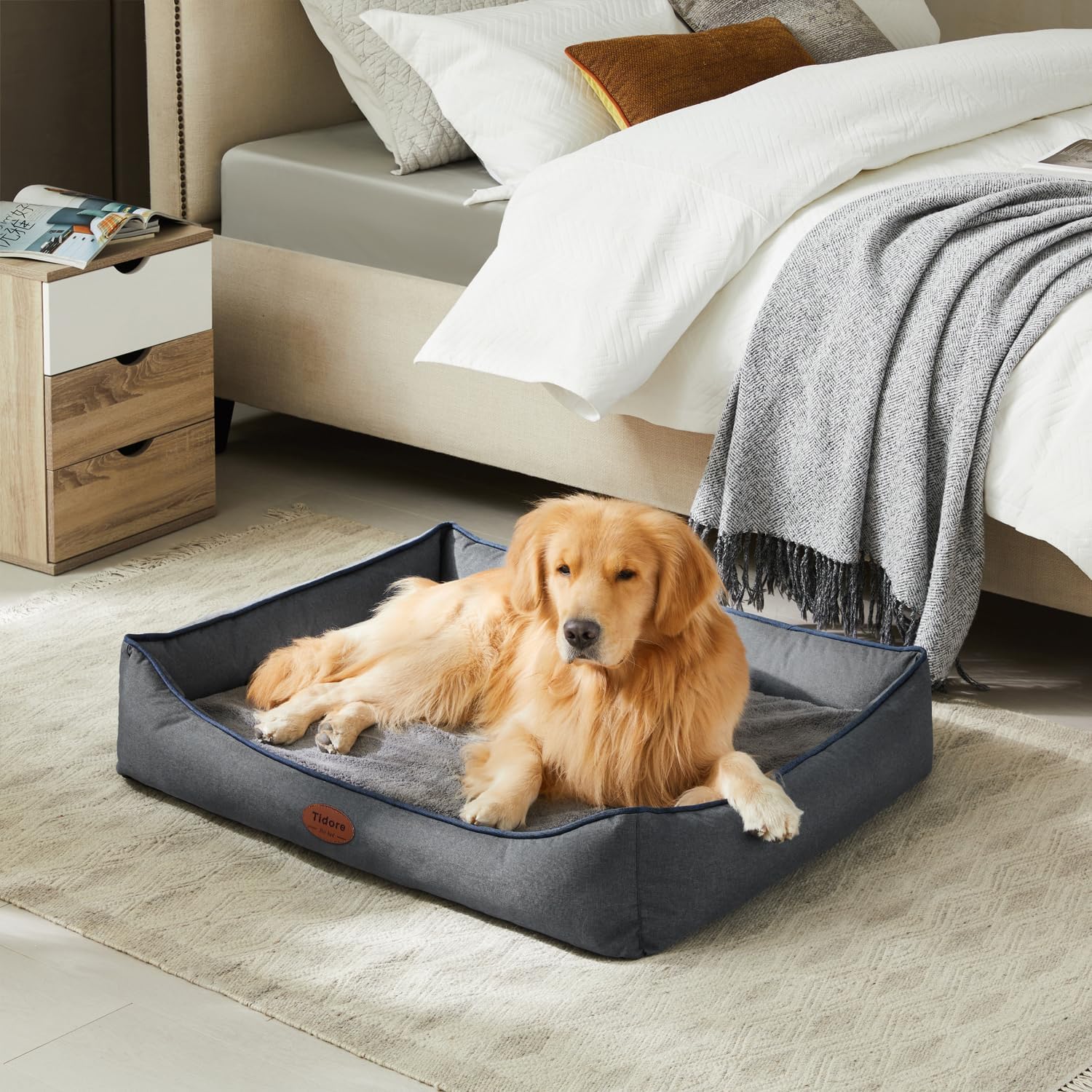 Orthopedic Dog Beds for Medium Dogs, Durable Egg Crate Foam Sofa Dog Bed wit Washable Removable Cover,Waterproof Lining,Pet Bed for Large Dogs (Dark Grey, 39.4" L x 31.5" W x 7.4" Th) - Pet Explorer