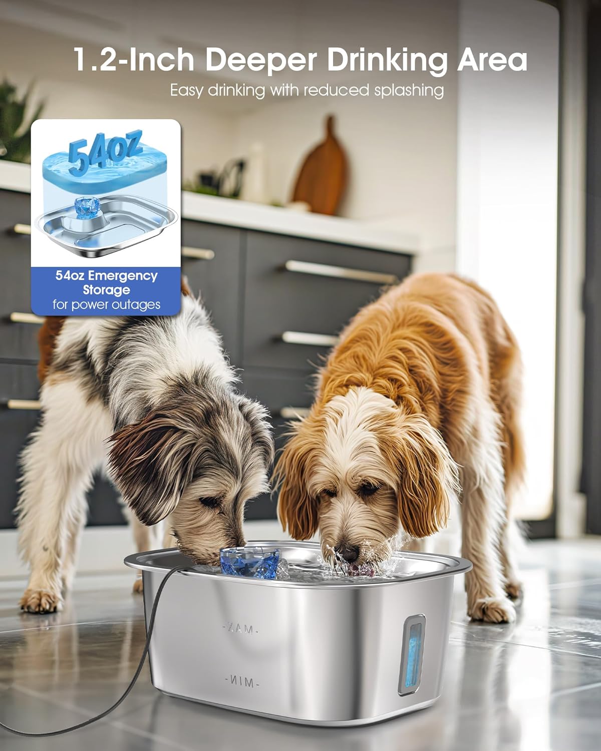 Dog Water Fountain for Large Dogs - 3 Gallon Stainless Steel Dog Water Bowl Dispenser with 4 Filters, Automatic Big Extra Large Capacity Pet Water Fountain, Easy Clean with Quiet Pump - Pet Explorer