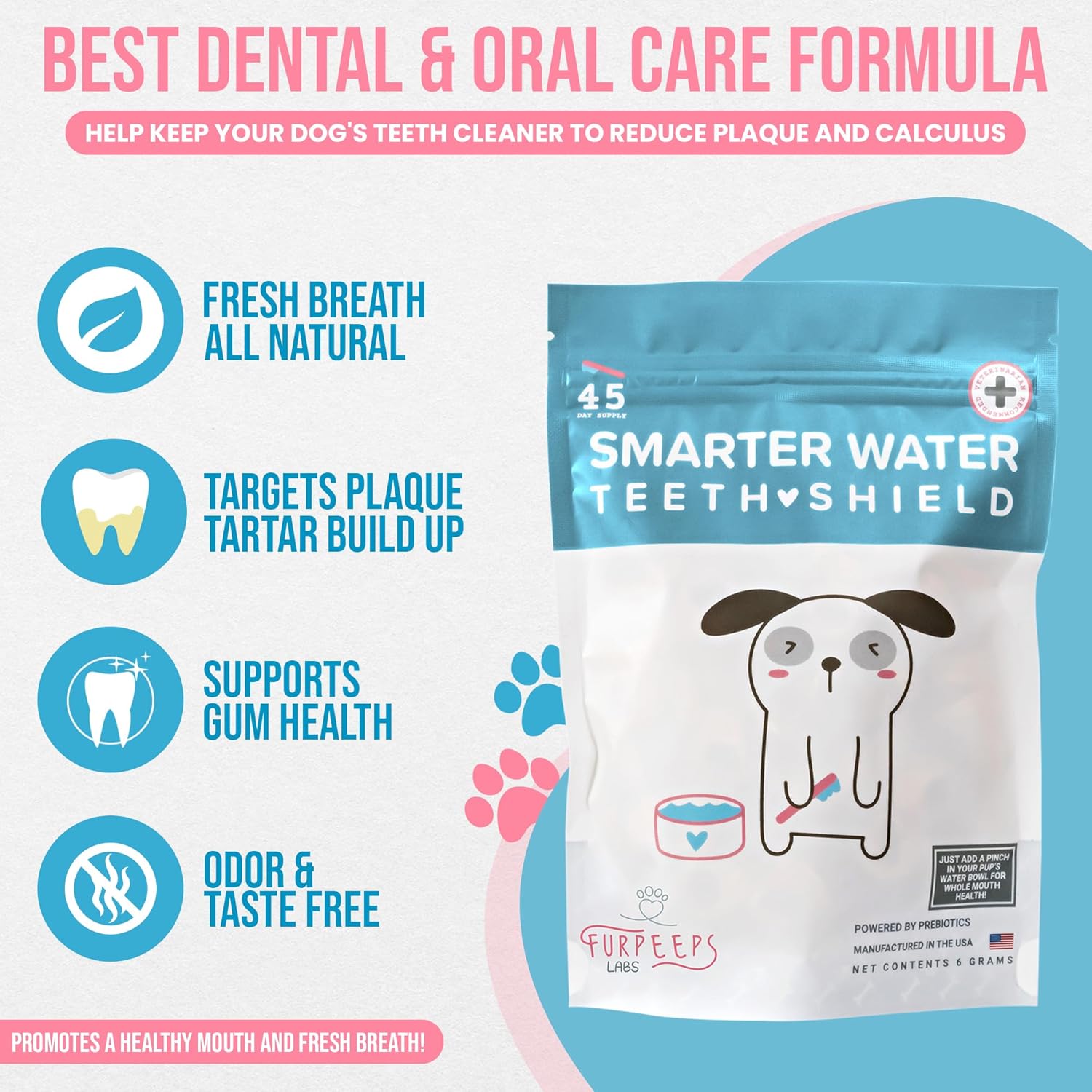 Dog Breath Freshener Powder for Water – Cat & Dog Dental Care Water Additive, Natural Plaque & Tartar Remover, Bad Breath Eliminator, Easy No-Brush Oral Hygiene – 45 Servings, Vet Recommended - Pet Explorer