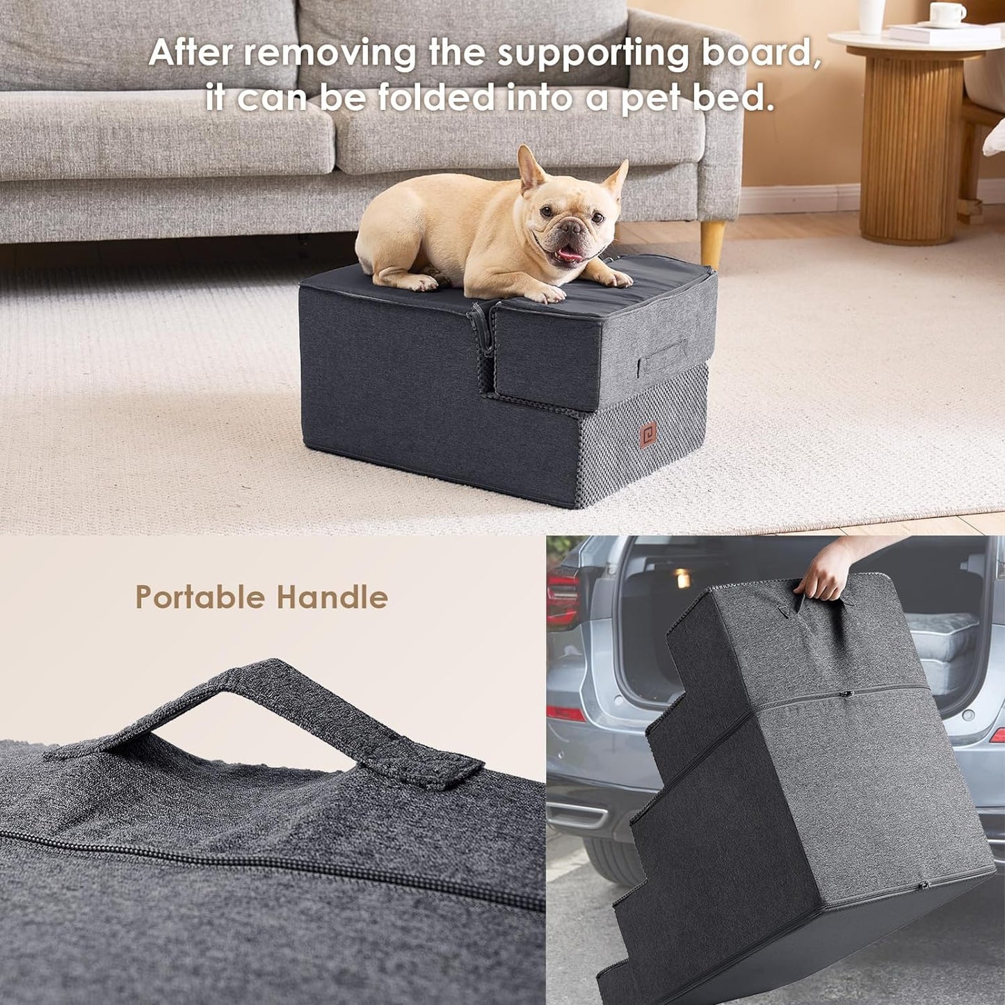 EHEYCIGA Dog Stairs for Small Dogs 16.5" H, 3-Step Extra Wide Dog Steps for Couch Sofa and Chair, Pet Steps for Medium Cats, Non-Slip Balanced Pet Ramp Indoor, Grey - Pet Explorer