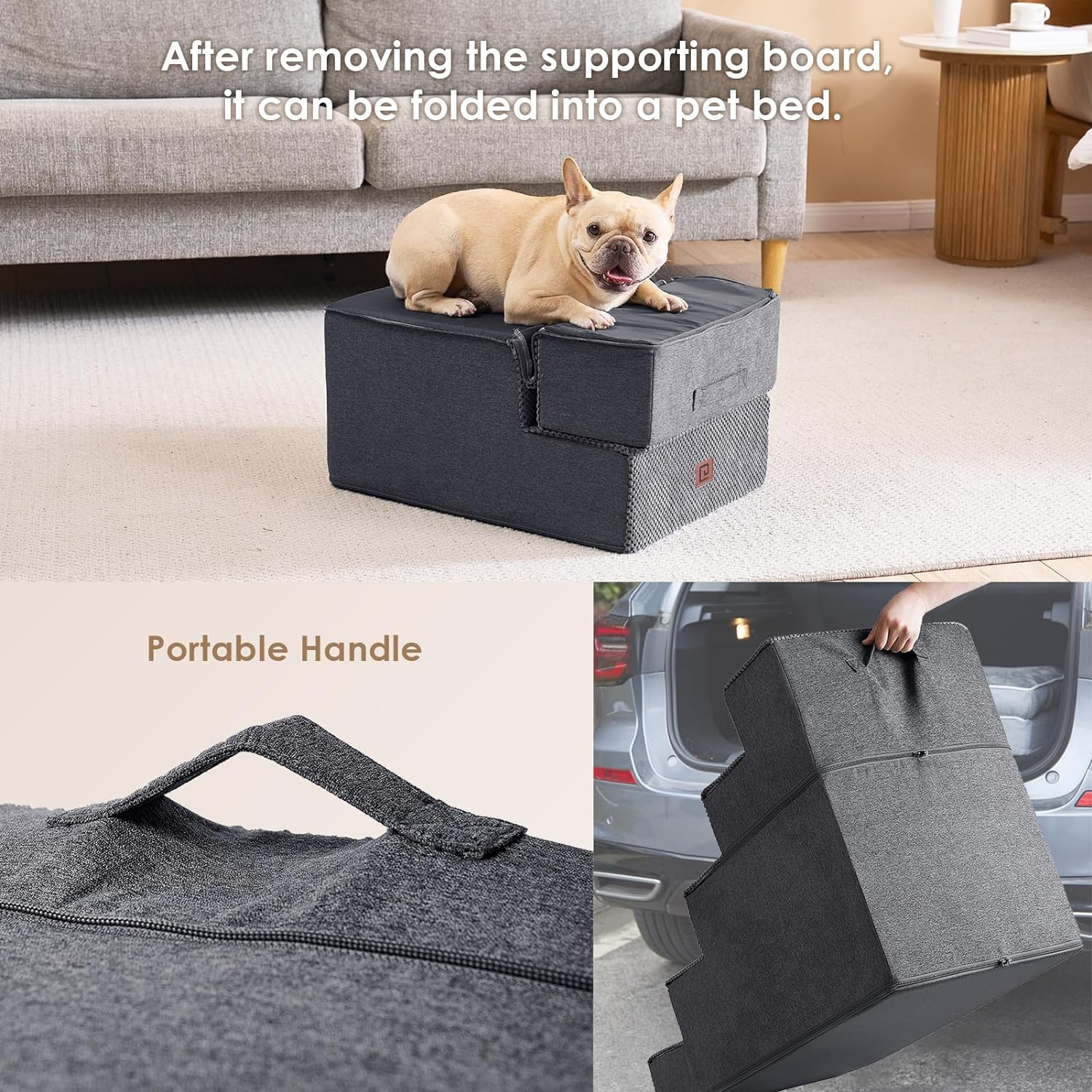 EHEYCIGA Dog Stairs for Small Dogs 16.5" H, 3-Step Extra Wide Dog Steps for Couch Sofa and Chair, Pet Steps for Medium Cats, Non-Slip Balanced Pet Ramp Indoor, Grey - Pet Explorer