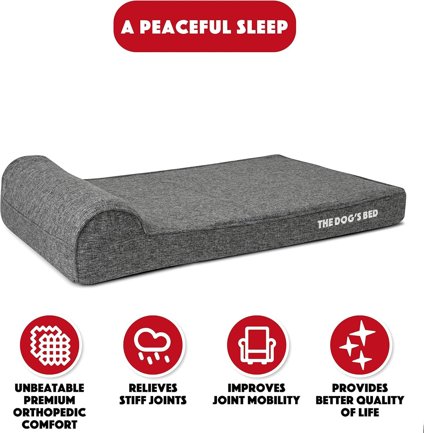 The Dog’s Bed Orthopedic Headrest Dog Bed XL Grey Linen 46x28, Memory Foam, Pain Relief for Arthritis, Hip & Elbow Dysplasia, Post Surgery, Lameness, Veterinary Approved, Waterproof Washable Cover - Pet Explorer