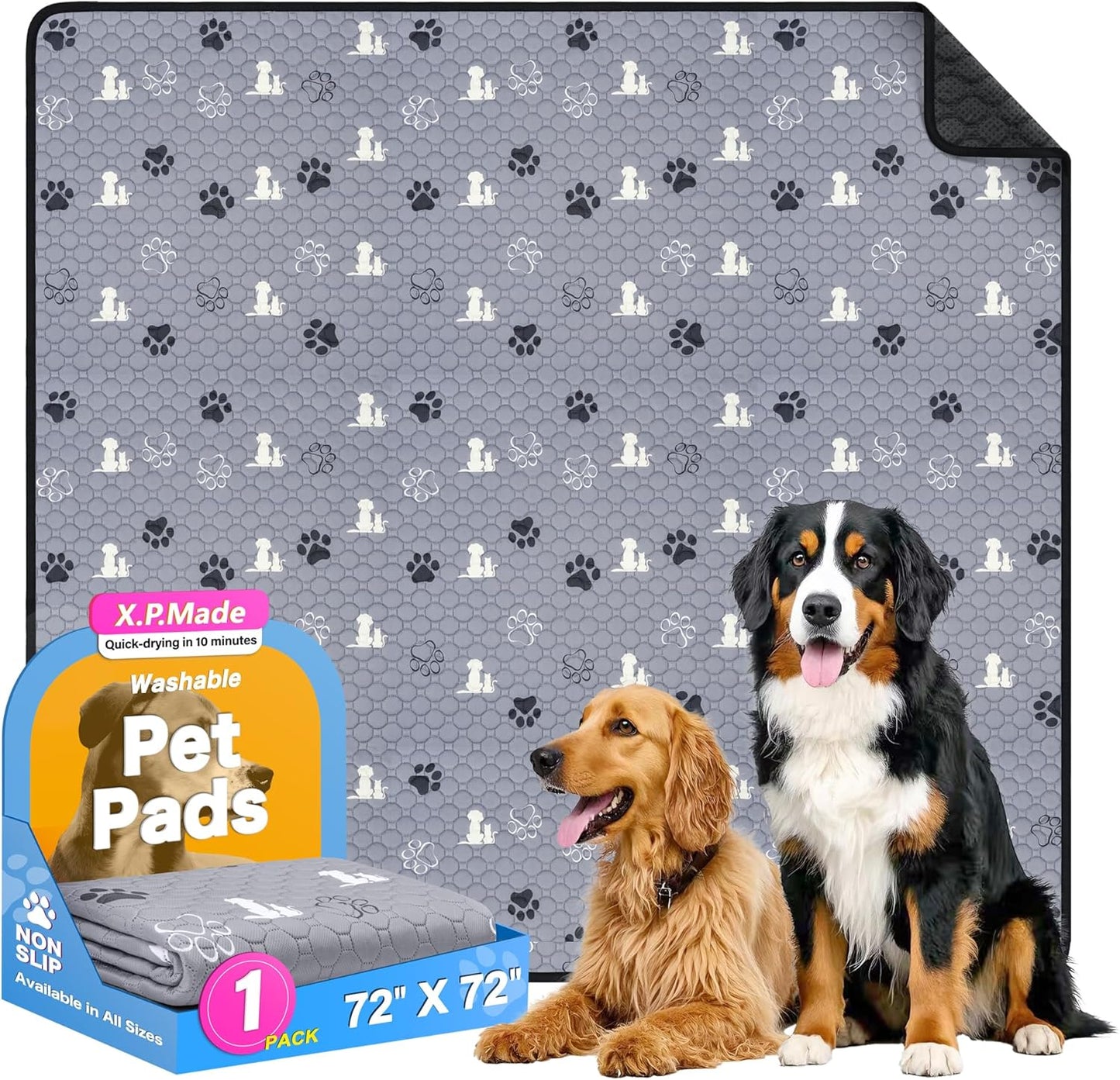 Washable Pee Pads for Dogs 72"x72", Extra Large Reusable Puppy Pads, Waterproof Pet Pee Pads for Dog Potty Training, Extra Large Dog Pee Pads for Crate, Playpen, and Whelping, Durable and Absorbent - Pet Explorer