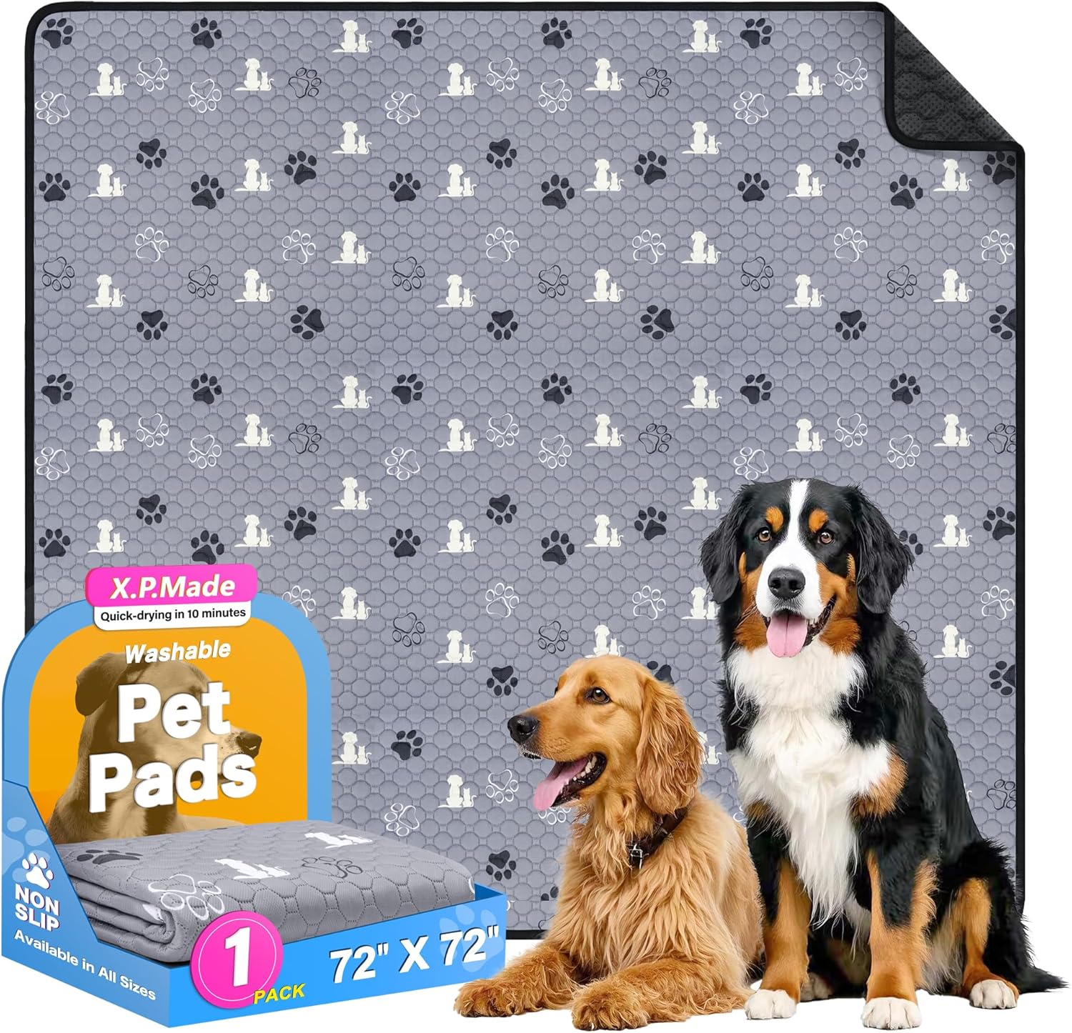 Washable Pee Pads for Dogs 72"x72", Extra Large Reusable Puppy Pads, Waterproof Pet Pee Pads for Dog Potty Training, Extra Large Dog Pee Pads for Crate, Playpen, and Whelping, Durable and Absorbent - Pet Explorer