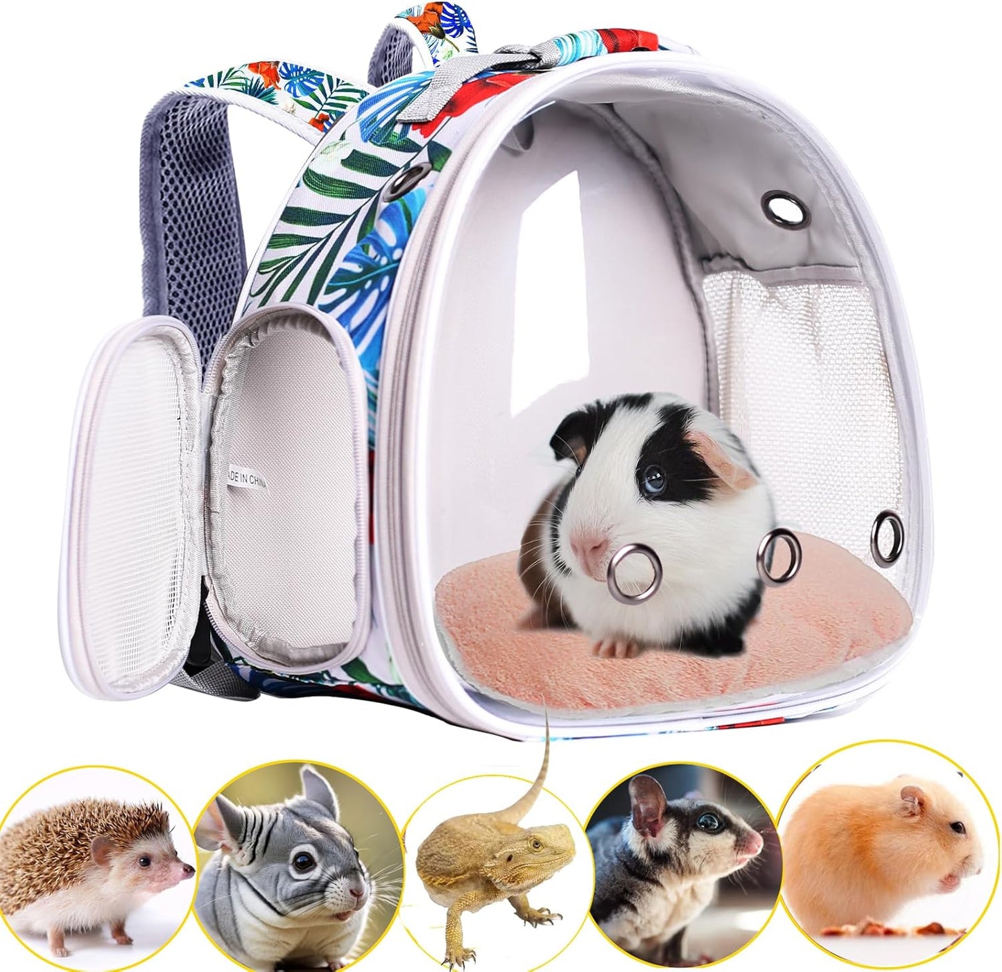 Hamster Backpack Carrier,Bearded Dragon Carrier Backpack for Kids with Clear Bubble Window,Small Animal Travel Backpack for Guinea pig Hedgehog Rat,Sugar Glider Airline Approved (Multicolor, Backpack) - Pet Explorer