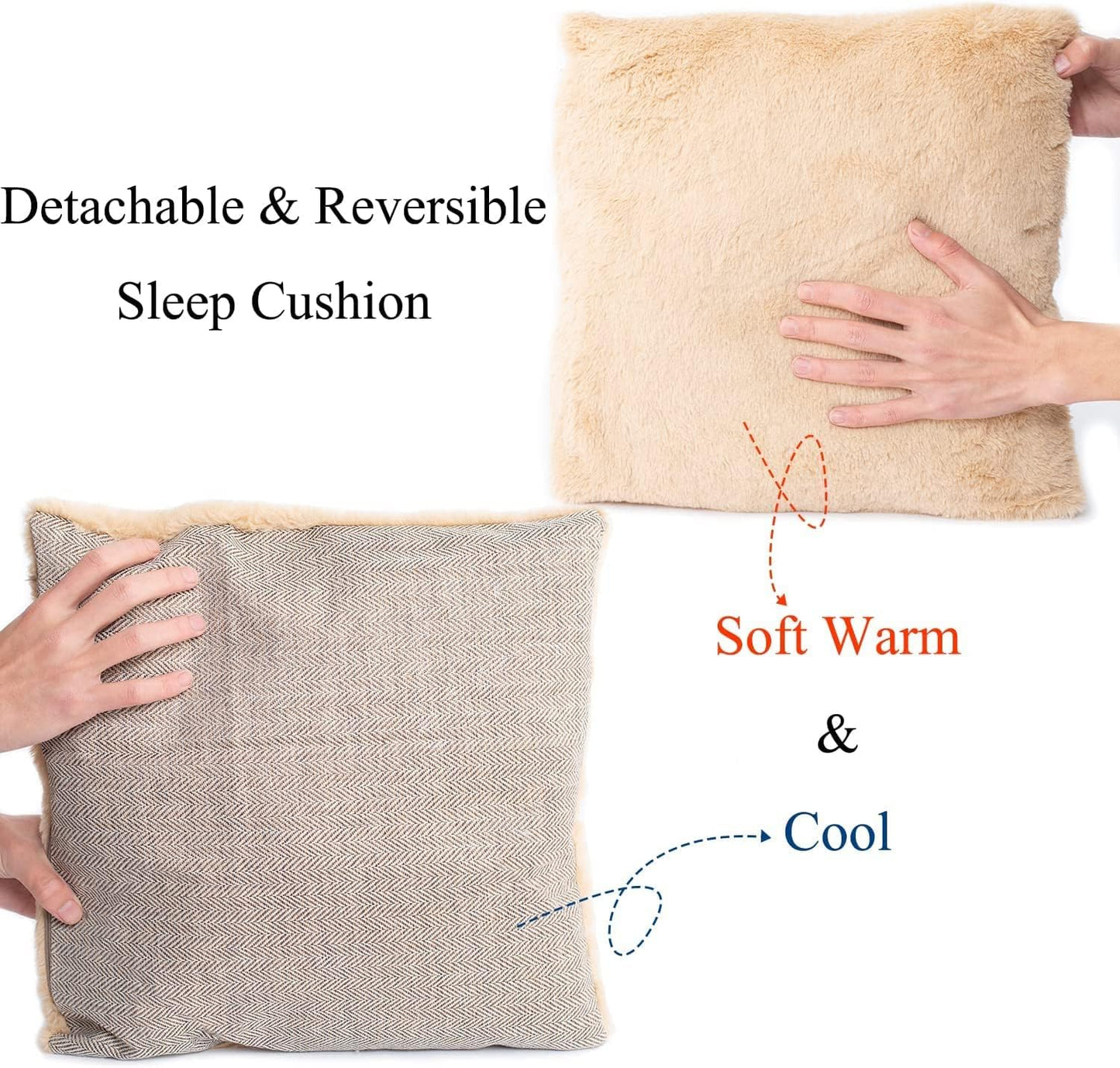 Cat Bed - Cat Cave House Tent with Washable Cushioned Pillow, Soft Kitten Beds, Pet Furniture (Large, Beige) - Pet Explorer