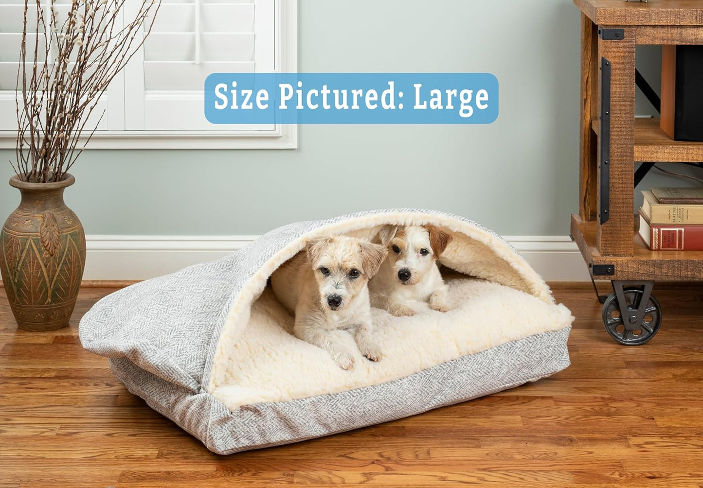 Snoozer Luxury Rectangle Cozy Cave Dog Bed - Indoor Dog Bed with Cover Cave, Covered Calming Burrow for Medium & Large Sized Pets with Blanket Attached, Enclosed, Washable - Large, Palmer Dove - Pet Explorer