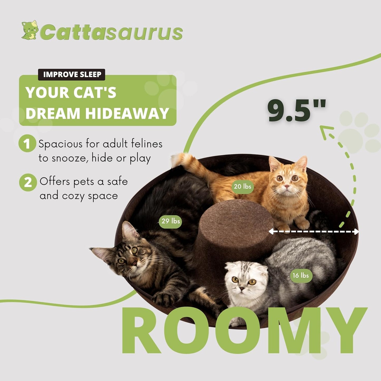 Cattasaurus Peekaboo Cat Cave for Multiple & Large Cats Up to 30-45 Lbs, Scratch Detachable & Washable Tunnel Bed, Comfy Donut Cat Cave (Brown, Jumbo) - Pet Explorer