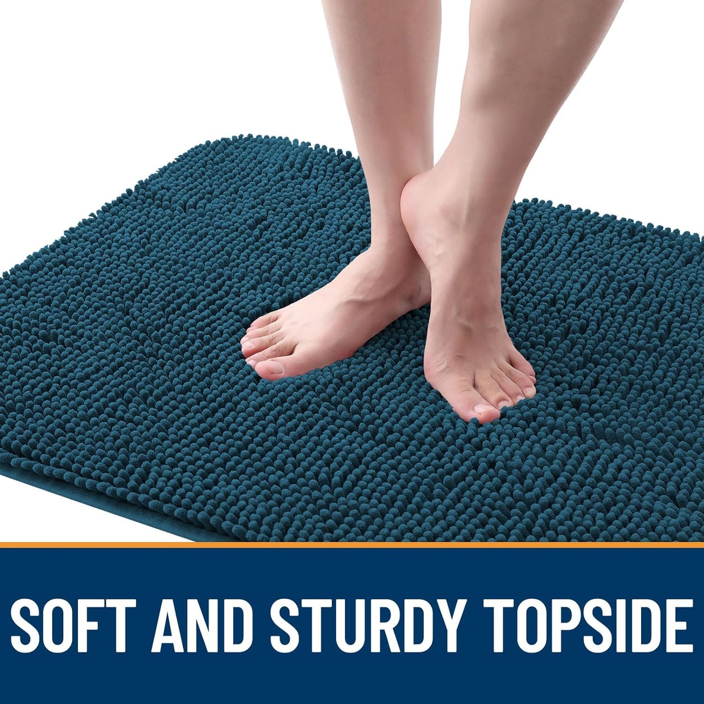 OLANLY Dog Door Mat for Muddy Paws 34x21, Absorbs Moisture and Dirt, Absorbent Non-Slip Washable Doormat, Quick Dry Chenille Mud Mat, Entry Indoor Entryway Carpet for Inside Floor, Atlantic Blue