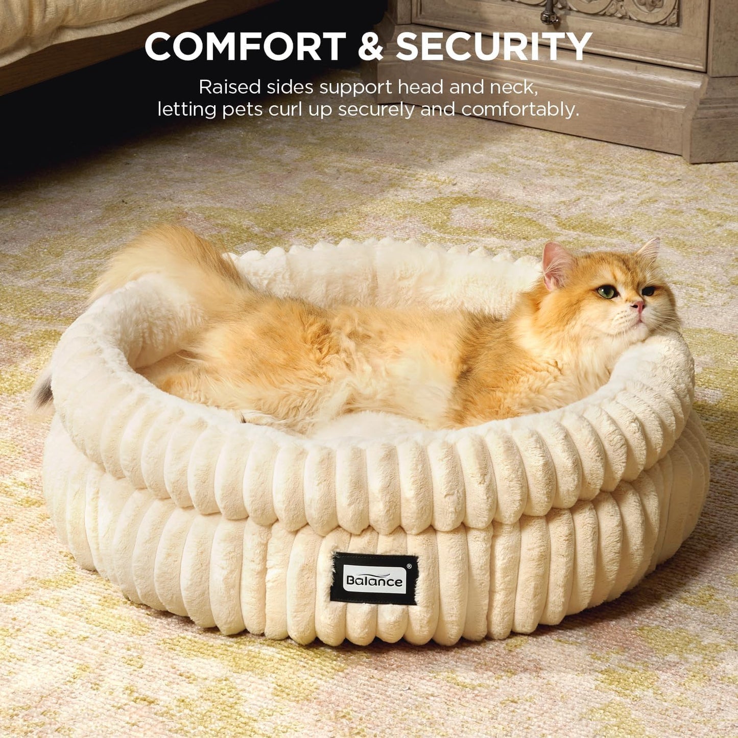 BALANCE Cat Bed Kitten Bed, Washable Round Cat Beds for Indoor Cats,Super Soft Plush Faux Fur Pet Bed for Puppy and Kitten with Anti-Slip Bottom - Pet Explorer