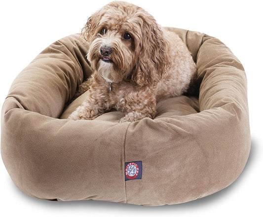 Majestic Pet 32 Inch Suede Calming Dog Bed Washable 32x23x7 (Inch) – Cozy Soft Round Donut Dog Bed with Spine Support for Dogs to Rest Their Head -Pet Bed Medium – Stone - Pet Explorer