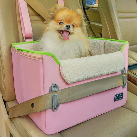 PETSFIT Small Dog Car Seat, Patent Safe Buckles Dog Booster Car Seat, Cat Car Seat with Safety Belt, Suitable for Small Pets Up to 25lbs (Pink) - Pet Explorer