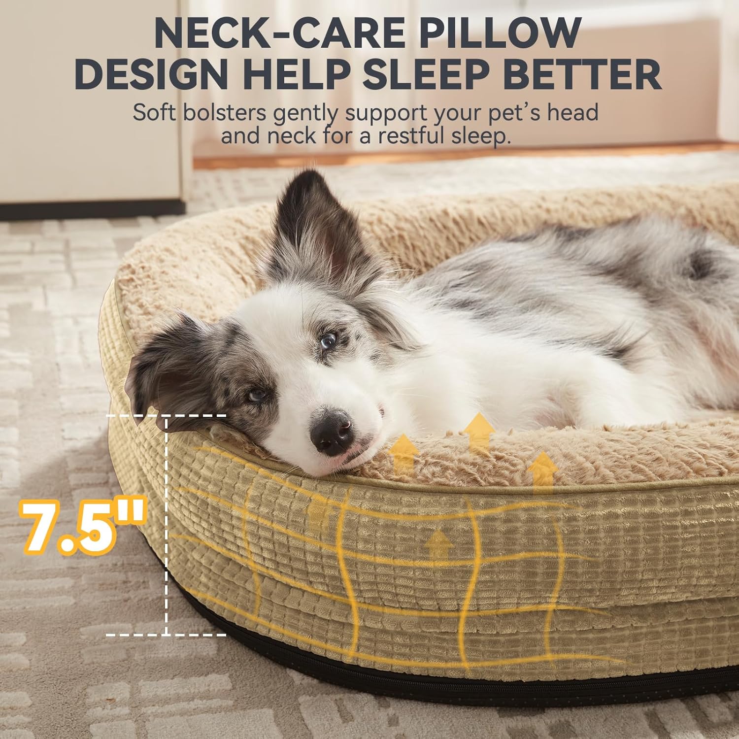JOEJOY Orthopedic Dog Beds Large Sized Dog, Egg-Crate Memory Foam Pet Couch Bed with Bolster Sides, Waterproof Lining, Removable Washable Cover & Non-Slip Bottom, Light Brown - Pet Explorer