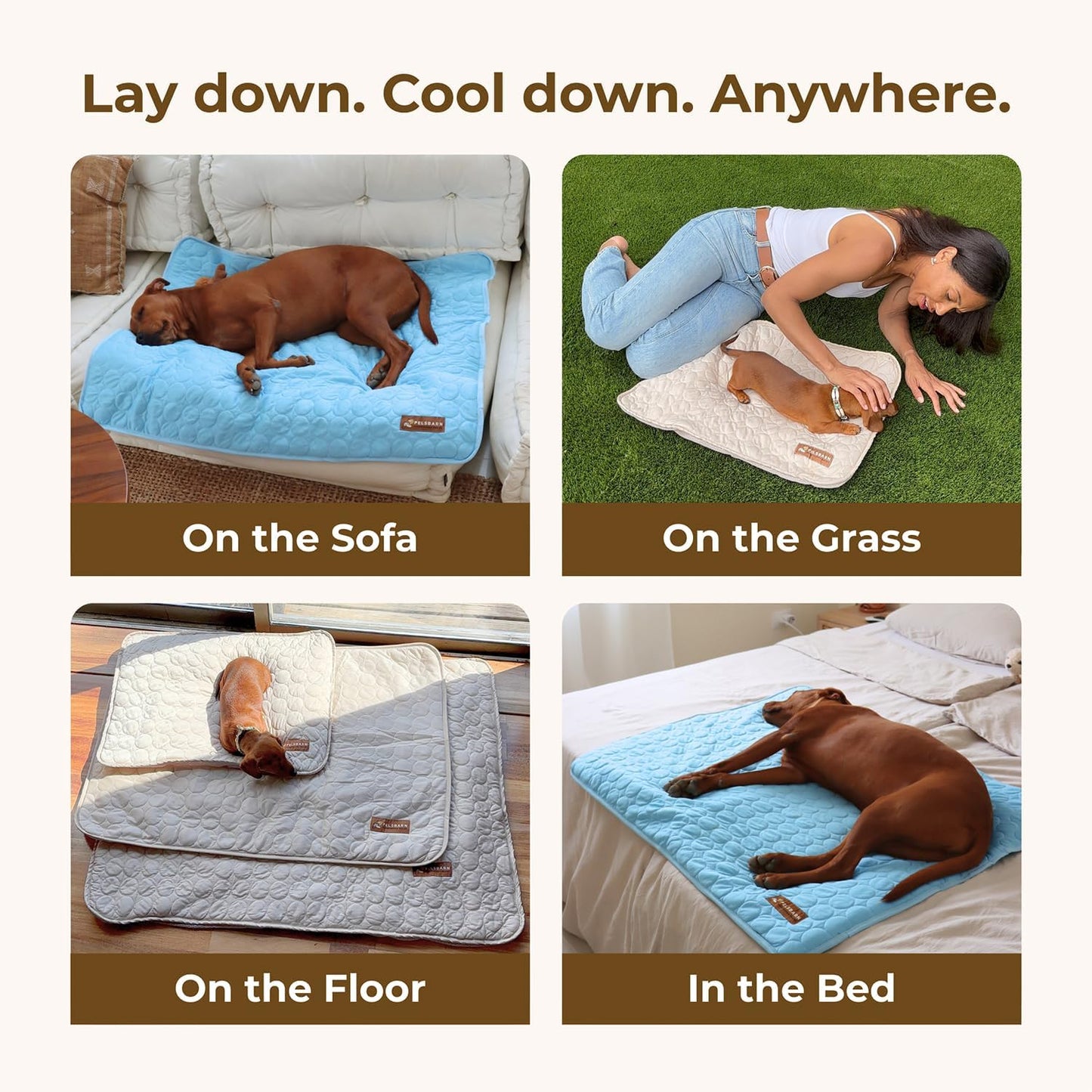 Dog Cooling Mat- Ice Silk Summer Comfort, Self Cooling, Non-Slip Dog Pad, Durable & Washable, Mat for Medium Dogs 50x65 cm, Support Shelter Dogs with Every Purchase (Beige) - Pet Explorer