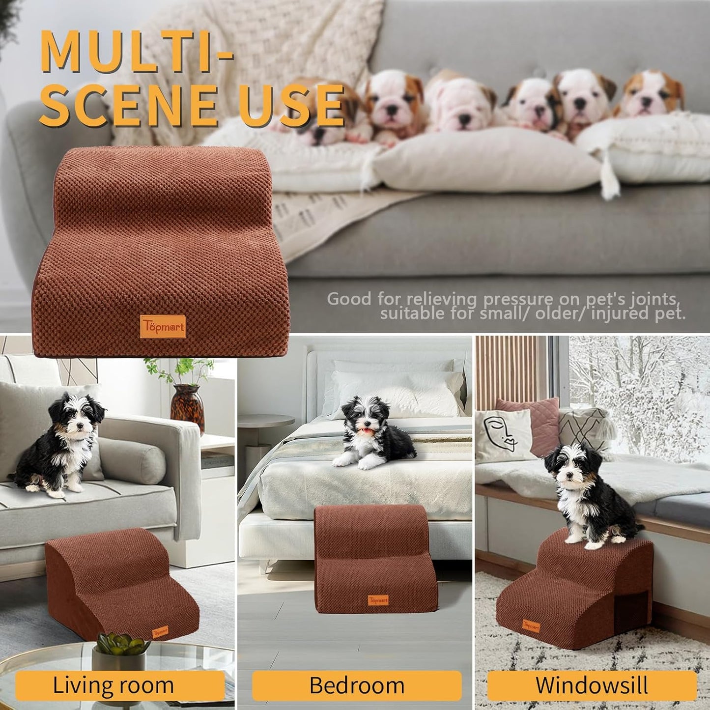 Topmart High Density Foam Pet Steps 2 Tiers,11.8" High,Non-Slip Dog Stairs & Ramp,Soft Foam Dog Ladder,Best for Injured,Older Cats,Pets with Joint Pain,Suitable for Low Sofas,Stairs,Lower Place - Pet Explorer