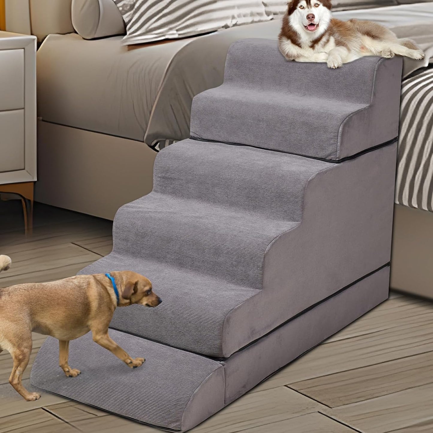 24-30inches High Dog Stairs & Steps for High Beds Tall, LitaiL 29inch 6 Steps Pet Stairs/Steps for High Beds Large Dogs, Non-Slip Dog Ramps for Small Dogs, for Older Cats - Pet Explorer