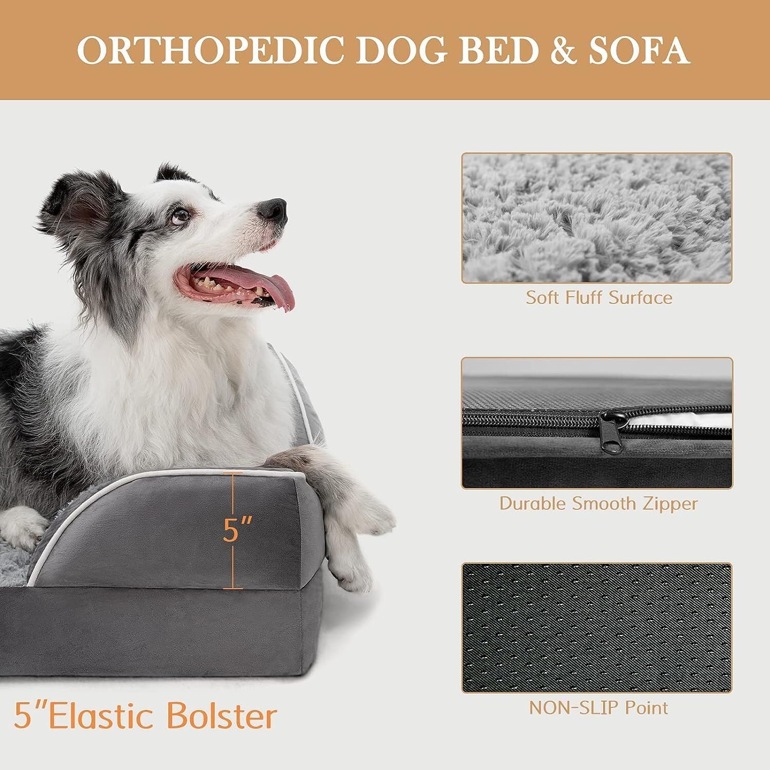 Comfort Expression Jumbo Dog Bed for Extra Large Dogs, Waterproof Orthopedic Dog Bed, Large Breed Dogs Beds, PV Washable Sofa Beds with Removable Cover & Non-Slip Bottom(Jumbo,Grey) - Pet Explorer