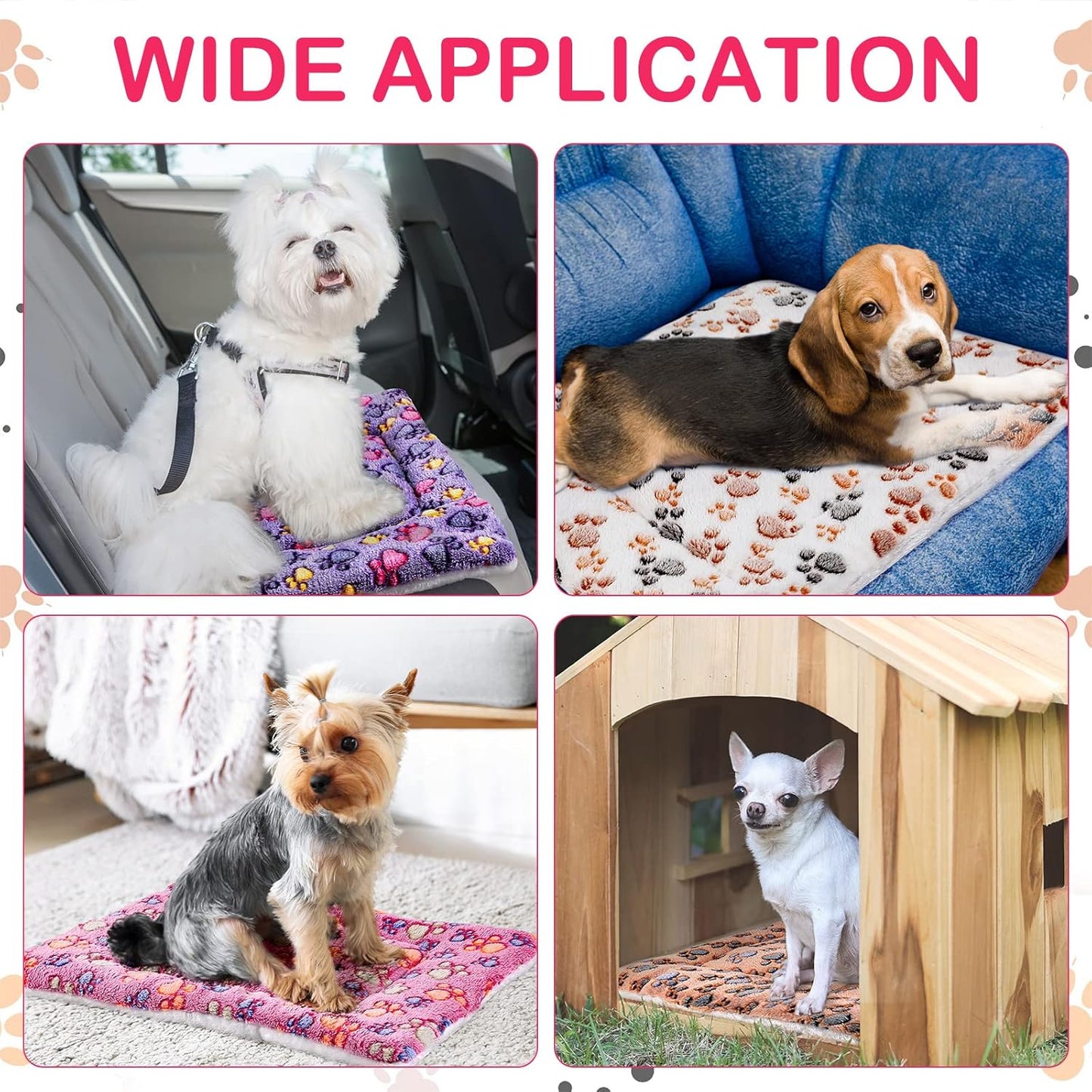 4 Pack Ultra Soft Dog Cat Bed Mat with Cute Prints Reversible Fleece Dog Crate Kennel Pad Cozy Washable Thickened Hamster Guinea Pig Pet Bed Mat for Small Animals(23 x 18 Inches,Vivid Color)
