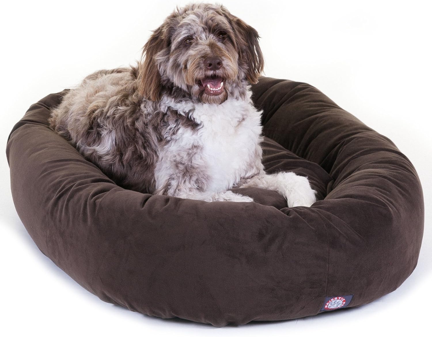 Majestic Pet 52 Inch Suede Calming Dog Bed Washable 52x35x11 (Inch) – Cozy Soft Round Donut Dog Bed with Spine Support for Dogs to Rest their Head - Round Pet Bed X- Large – Chocolate - Pet Explorer