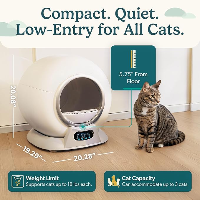 Petcove – Automatic Self Cleaning Litter Box – PurrTek Smart Automatic Litter Box for Multi-Cat Homes with 5GHz Wi-Fi App Control, Triple Odor Neutralizer, Quiet Operation & Anti-Pinch Safety