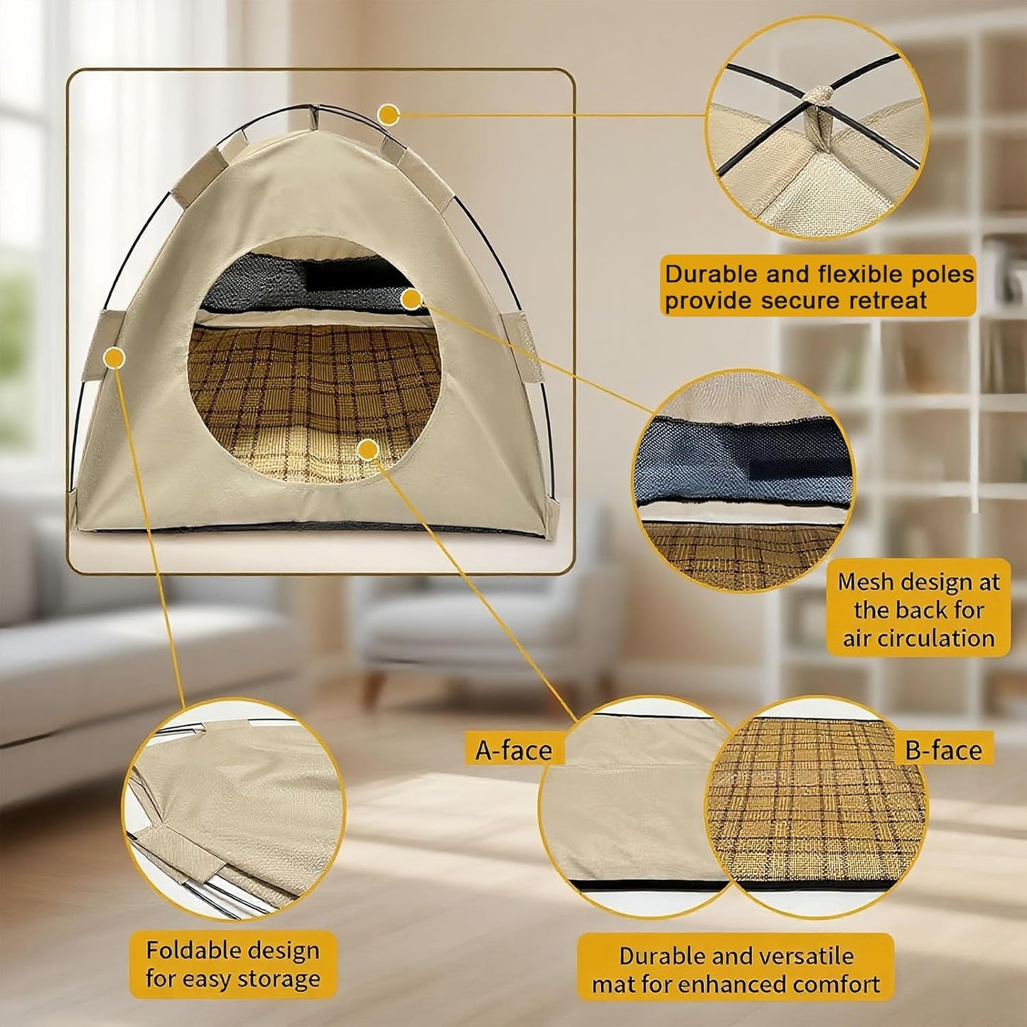 BreezyDen Pop-Up Pet Tent – Portable Hideaway for Cats & Small Dogs, Portable Indoor/Outdoor Pet Tent House with Mesh Window, Waterproof, Breathable, Scratch-Resistant, Fully Washable (Gray,L) - Pet Explorer