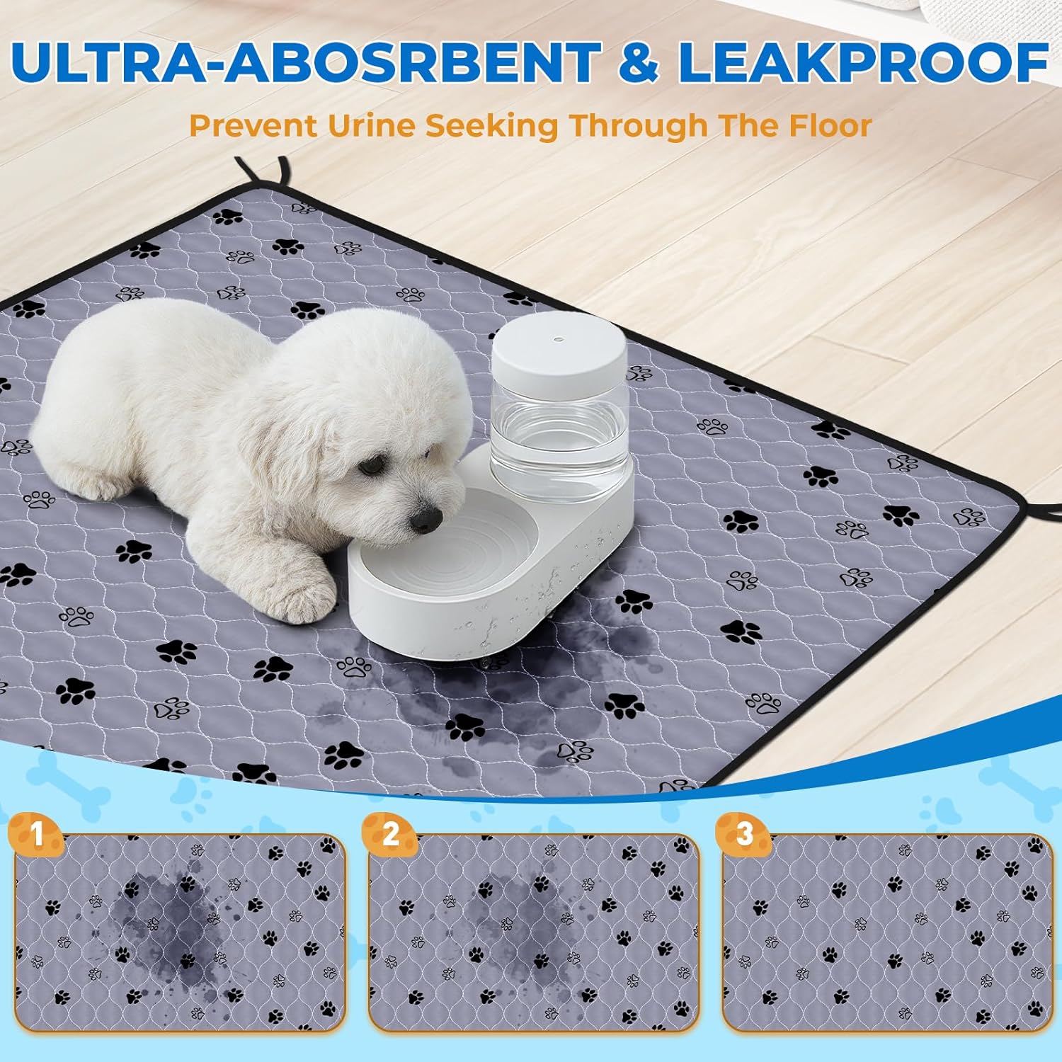 Fostanfly Washable Pee Pads for Dogs, 2 Pack 28''x34'' Large Ultra-Absorbent and Leak-Proof Non-Slip Reusable Potty Training Pads for Dogs, Puppy and Cats of Add 8 Lanyards - Pet Explorer