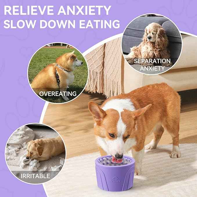 Dog Slow Feeder Lick Bowl, Anxiety Relief Dog Licking Mat Treat Dispenser, Non-Slip Anti-Choking Slow Eating Lick Bowl for Small Medium and Large Breed Dogs, BPA Free Silicone(Purple,S)