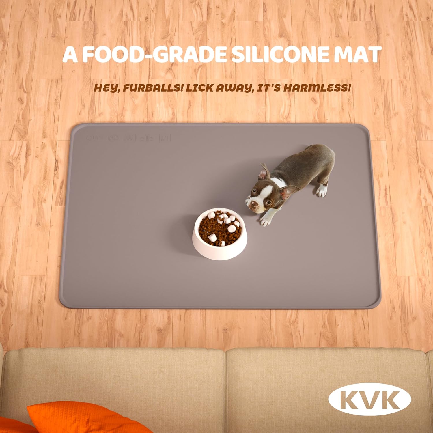 KVK Dog Food Mat, 39.4×29.5in Extra Large Silicone Pet Feeding Mat - Waterproof, Non - Slip, Chew - Resistant for Food & Water, Protect Floors (Light Gray) - Pet Explorer