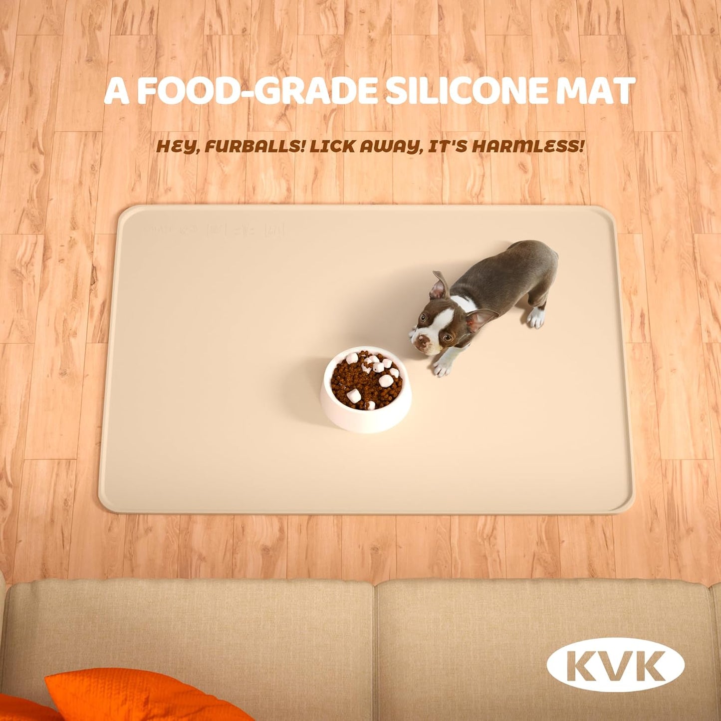 KVK Dog Food Mat, 39.4×29.5in Extra Large Silicone Pet Feeding Mat - Waterproof, Non - Slip, Chew - Resistant for Food & Water, Protect Floors (Cream) - Pet Explorer