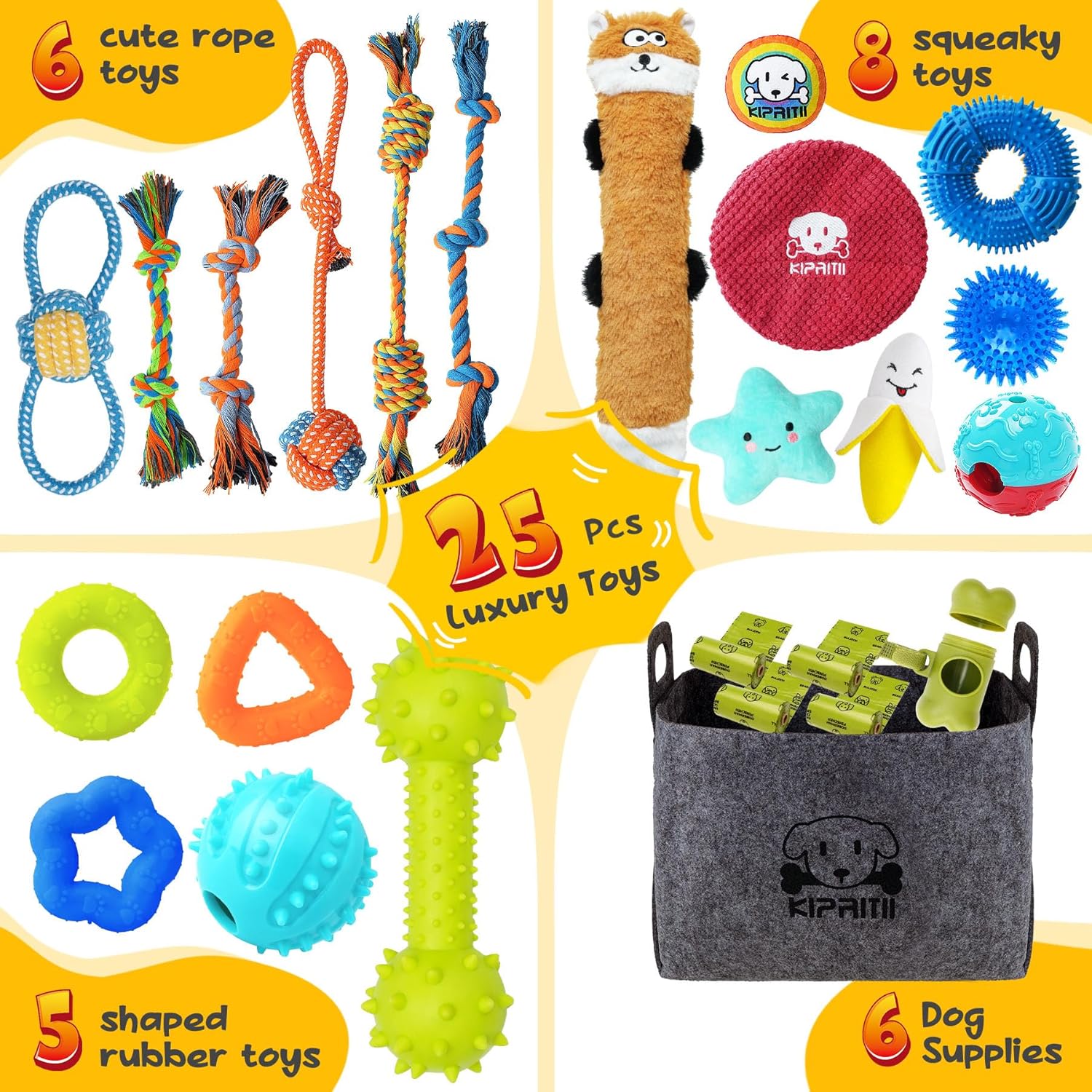 KIPRITII Puppy Toys for Dog Teething -25 Pack Various Puppy Chew Toys with Rope Toys, Dog Treat Balls & Squeaky Toy for Puppy and Small Dogs - Pet Explorer