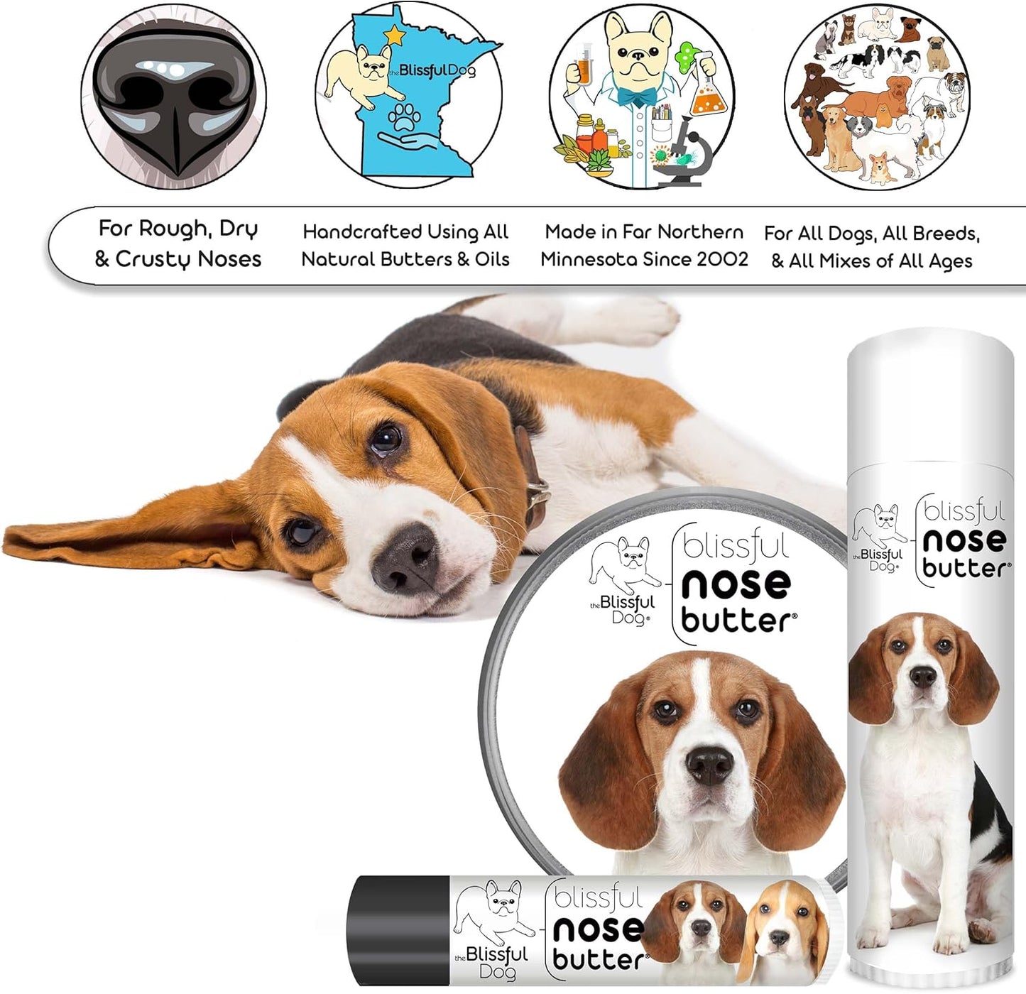 The Blissful Dog Beagle Nose Butter for Dry, Cracked Skin, Lick-Safe Dog Nose Balm with Moisturizing Shea Butter, Almond, Olive, and Essential Oils, Pet Supplies, Uncented, 0.50 oz. - Pet Explorer