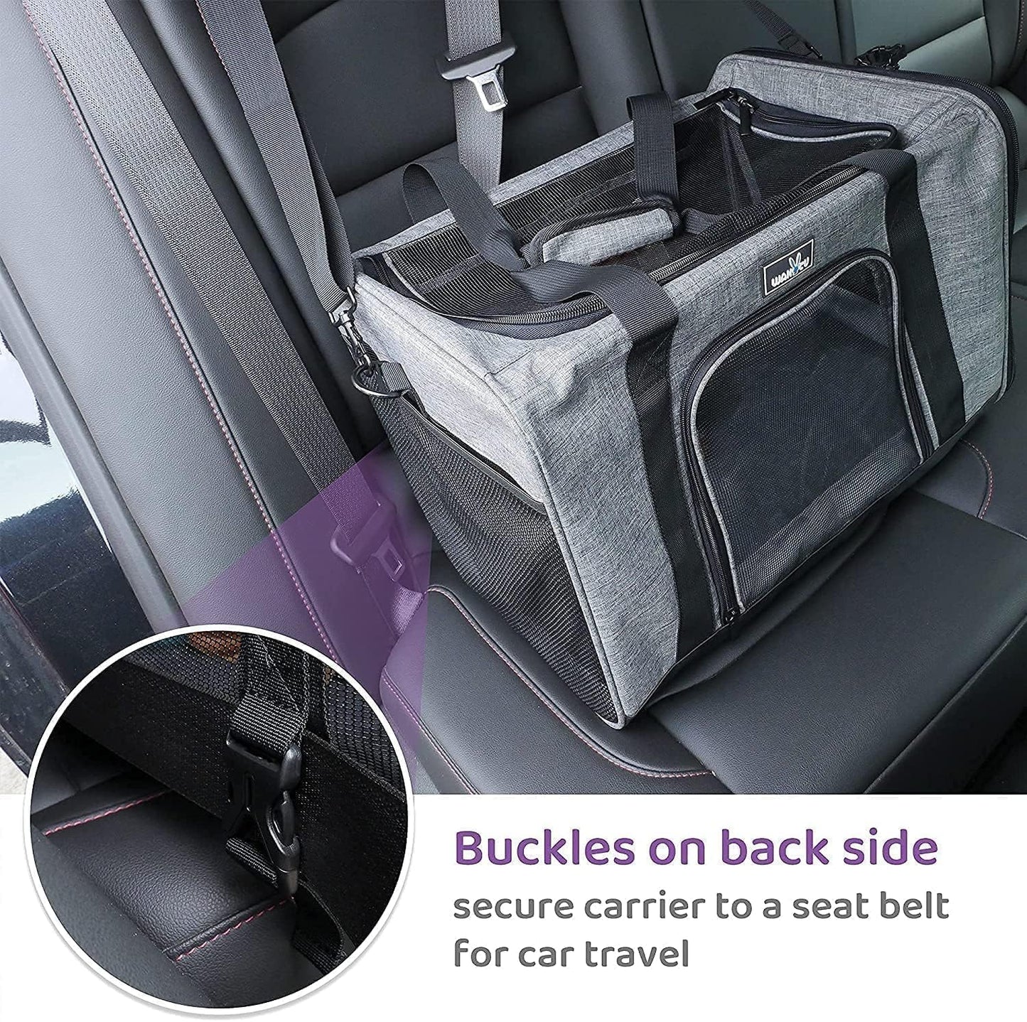 Airline Approved Pet Carrier, Collapsible Cat Carrier, Expandable Dog Carrier, 900D High Density Oxford Cloth, Wear-Resisting, Anti Tearing, Safety Lock Zipper, Reflective Tape