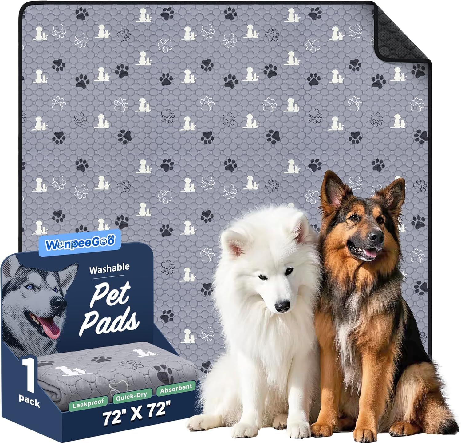 Washable Dog Pads - Extra Large Reusable Training Mat, Absorbent Non-Slip Potty Pads for Dogs, Grey 72"x72" - Pet Explorer
