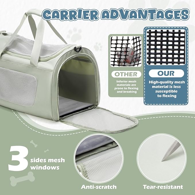 Large Cat Carriers Dog Carrier Pet for Small/Medium Cats Dogs Puppies,Soft-Sided Cat Bag Airline Approved,Carry Up to 20 Lbs,Green