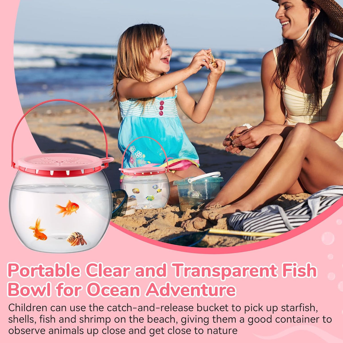Saillong Catch and Release Plastic Small Bowl Kit, Portable Clear and Transparent Fish Bowl for Ocean Adventure, 0.8 Gallon Outdoor Cartoon Starfish Bucket Kit Ideal for Pool and Lake, Beach - Pet Explorer