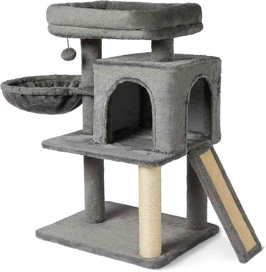 Amazon Basics Indoor Cat & Kittens Multi-Level Climbing Activity Tower with Scratching Posts, 2 Condos, FSC Certified, M - 31.1" (78.9cm) H, Grey