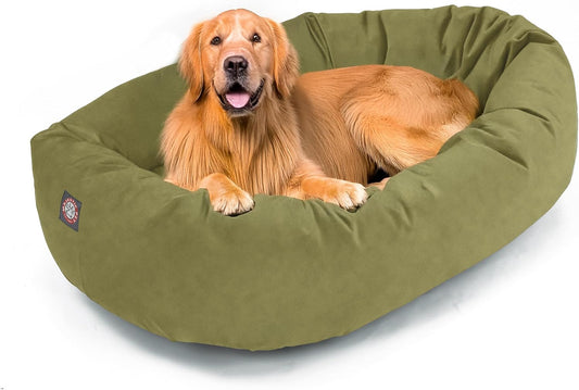 Majestic Pet 40 Inch Suede Shredded Memory Foam Mix Calming Large Dog Bed Washable 40 x 29 x 9 (Inch) - Cozy Soft Round Donut Dog Bed with Spine for Head Support - Pet Bed Sage - Pet Explorer