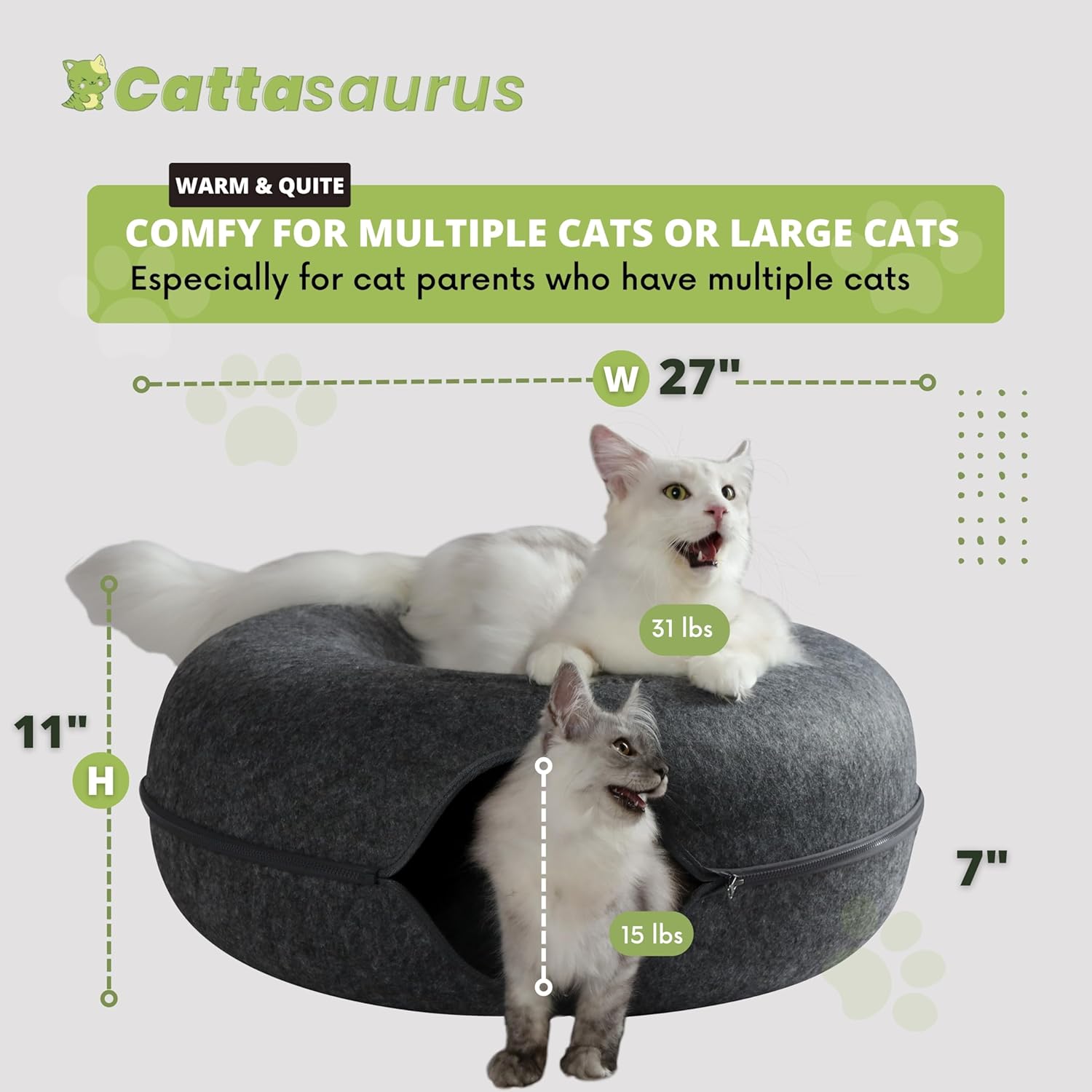 CATTASAURUS Peekaboo Cat Cave for Multiple & Large Cats Up to 30-45 Lbs, Scratch Detachable & Washable Tunnel Bed, Comfy Donut Cat Cave (Dark Gray, Jumbo) - Pet Explorer