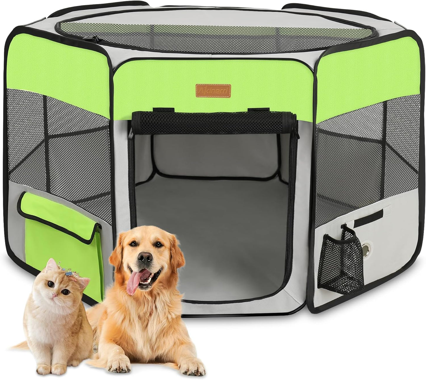 Dog Playpen, Portable Pet Play Pen for Cat, Puppies, Rabbits, Chickens, Foldable Large-Capacity Pet Tent for Indoor/Outdoor Travel Camping Green - Pet Explorer
