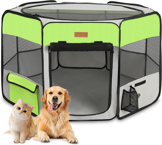 Dog Playpen, Portable Pet Play Pen for Cat, Puppies, Rabbits, Chickens, Foldable Large-Capacity Pet Tent for Indoor/Outdoor Travel Camping Green - Pet Explorer