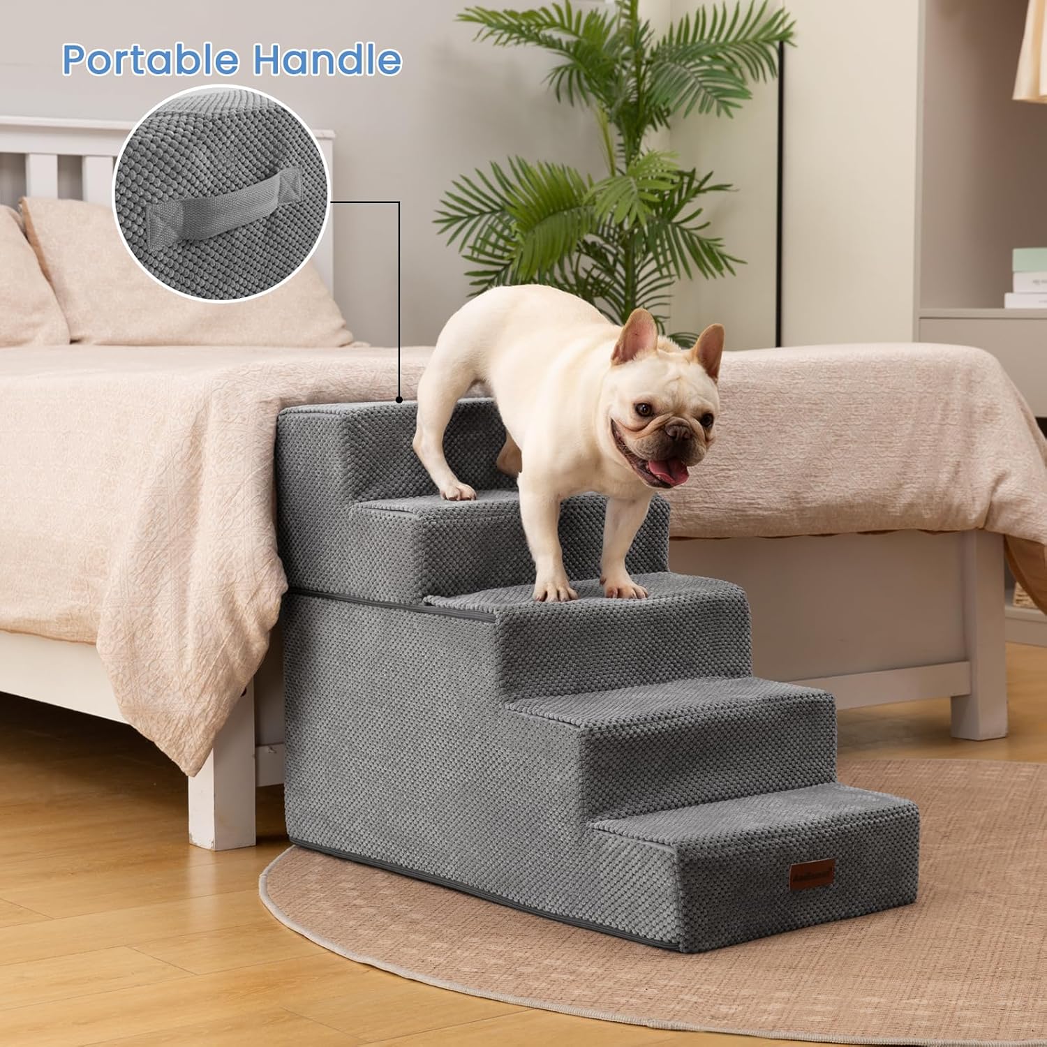 Dog Stairs for High Bed 22.6" H,5-Step Dog Steps for Small Dogs and Cats,Indoor Non-Slip Balanced Pet Stairs are Suitable for Puppy,Older Cat,Grey - Pet Explorer