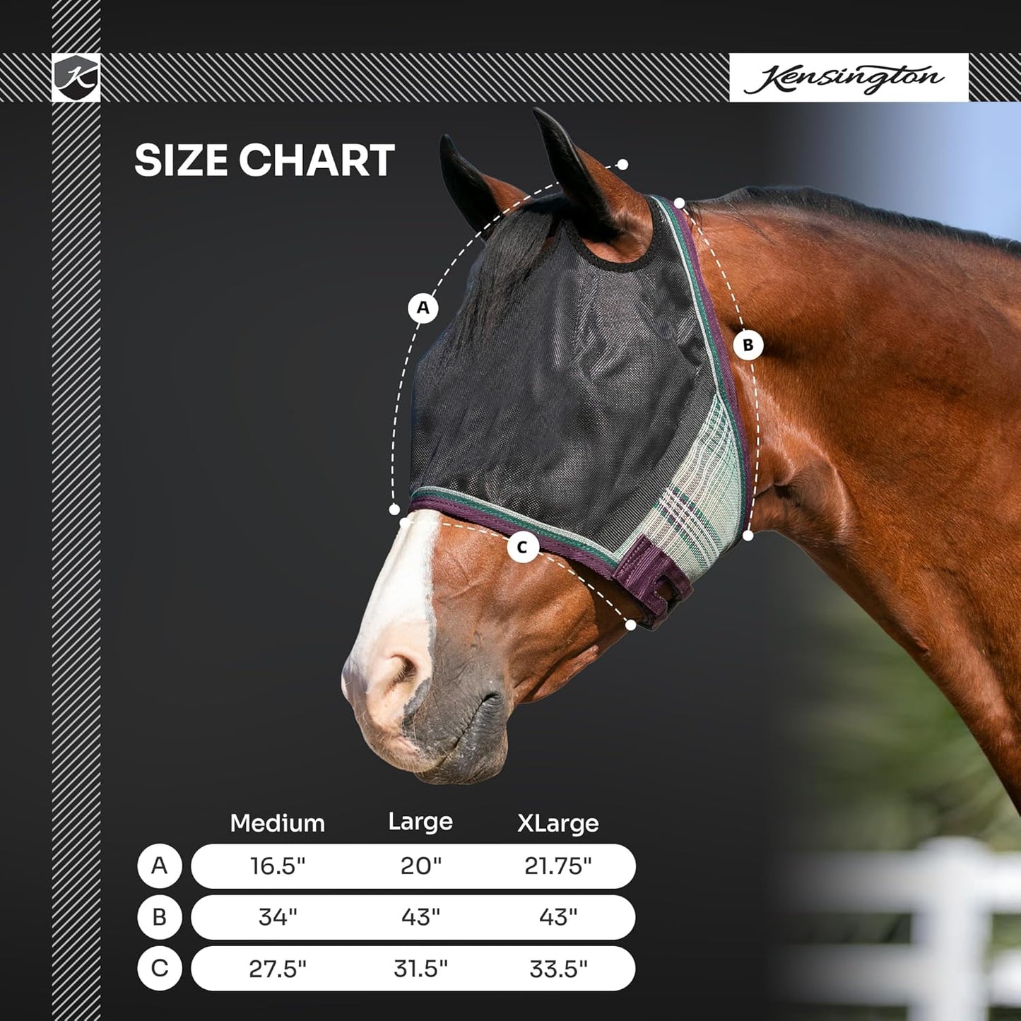 Kensington 90% UV Fly Mask Halter CatchMask UViator - Without Ears & Forelock Freedom Web Trim *Roomy Fit*- X-Large, Desert Sand