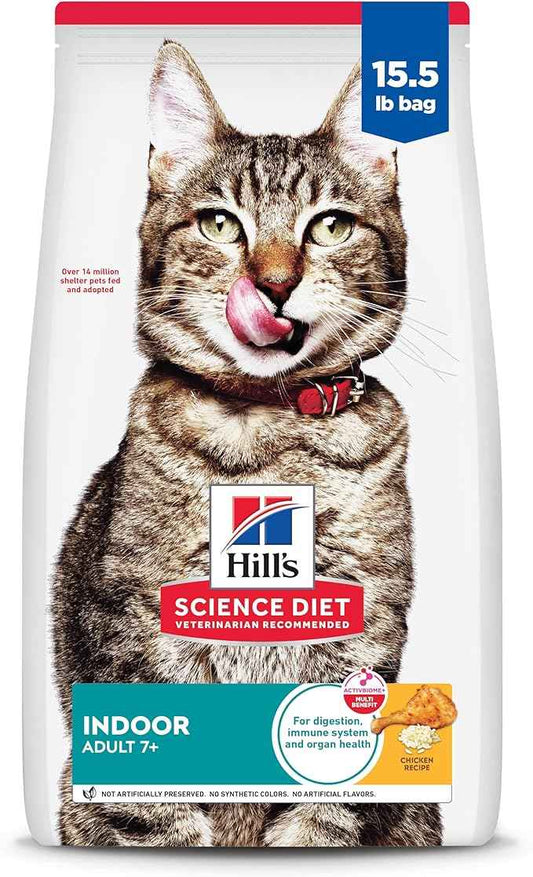 Hill's Science Diet Adult 7+ Indoor Dry Cat Food, Chicken, 15.5 lb. Bag