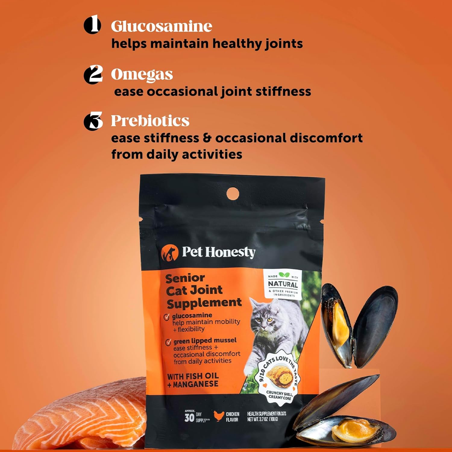 Cat Hip & Joint Health Crunchy & Creamy Chews - Cat Joint Support Supplement with Glucosamine, Health Supplies & Hip Support for Indoor & Outdoor Cats (Chicken 30-Day Supply) - Pet Explorer