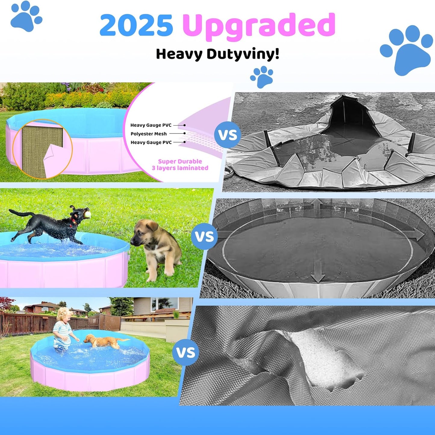 2025 Updated Foldable Dog Pool, 97" x 12" Kiddie Pool with Hard Plastic, Non-Slip Dog Bath Tub for Outdoor Backyard, Collapsible Dog Swimming Pool for Kids Dogs Pets (Pink) - Pet Explorer