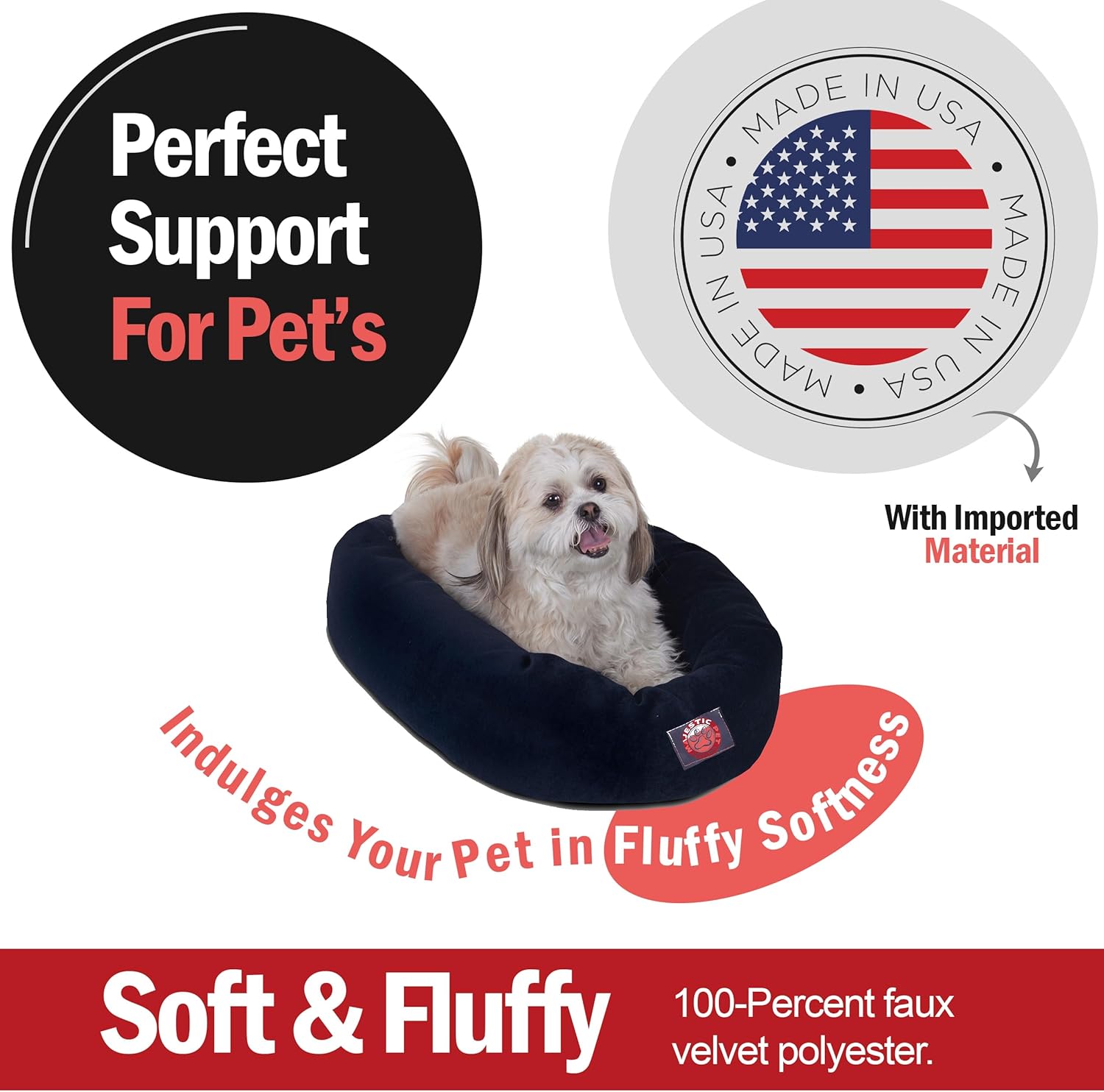 Majestic Pet 24 Inch Micro Velvet Calming Dog Bed Washable 24x19x7 (inch) – Cozy Soft Round Donut Dog Bed with Spine for Head Support - Pet Bed Small – Navy (2025) - Pet Explorer