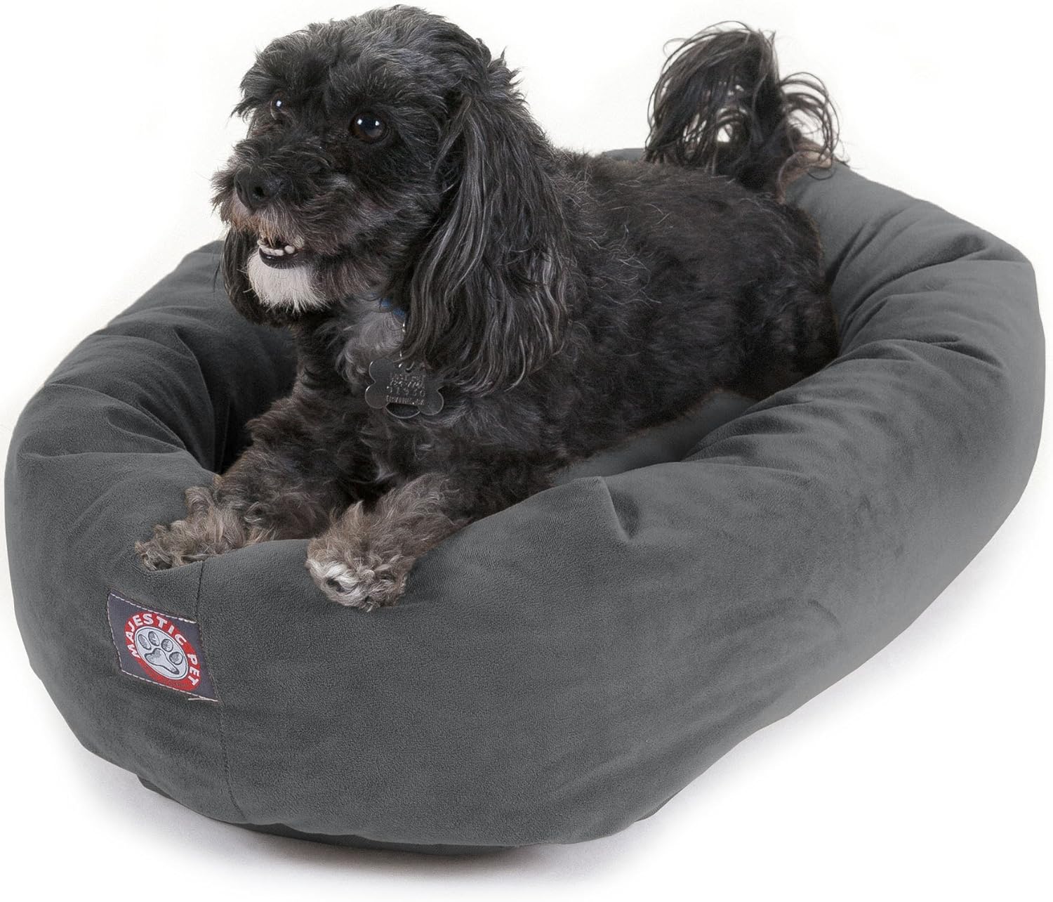 Majestic Pet 24 Inch Suede Calming Dog Bed Washable 24x19x7 (Inch) – Cozy Soft Round Donut Dog Bed with Spine Support for Dogs to Rest Their Head - Pet Bed Small – Gray - Pet Explorer