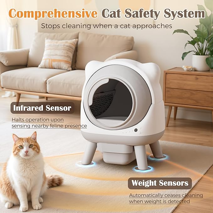 WARCAT Automatic Self-Cleaning Litter Box, Smart Litter Box with APP Control & Cat Ear Design for Multi-Cat Households, Includes Mat & Waste Bags