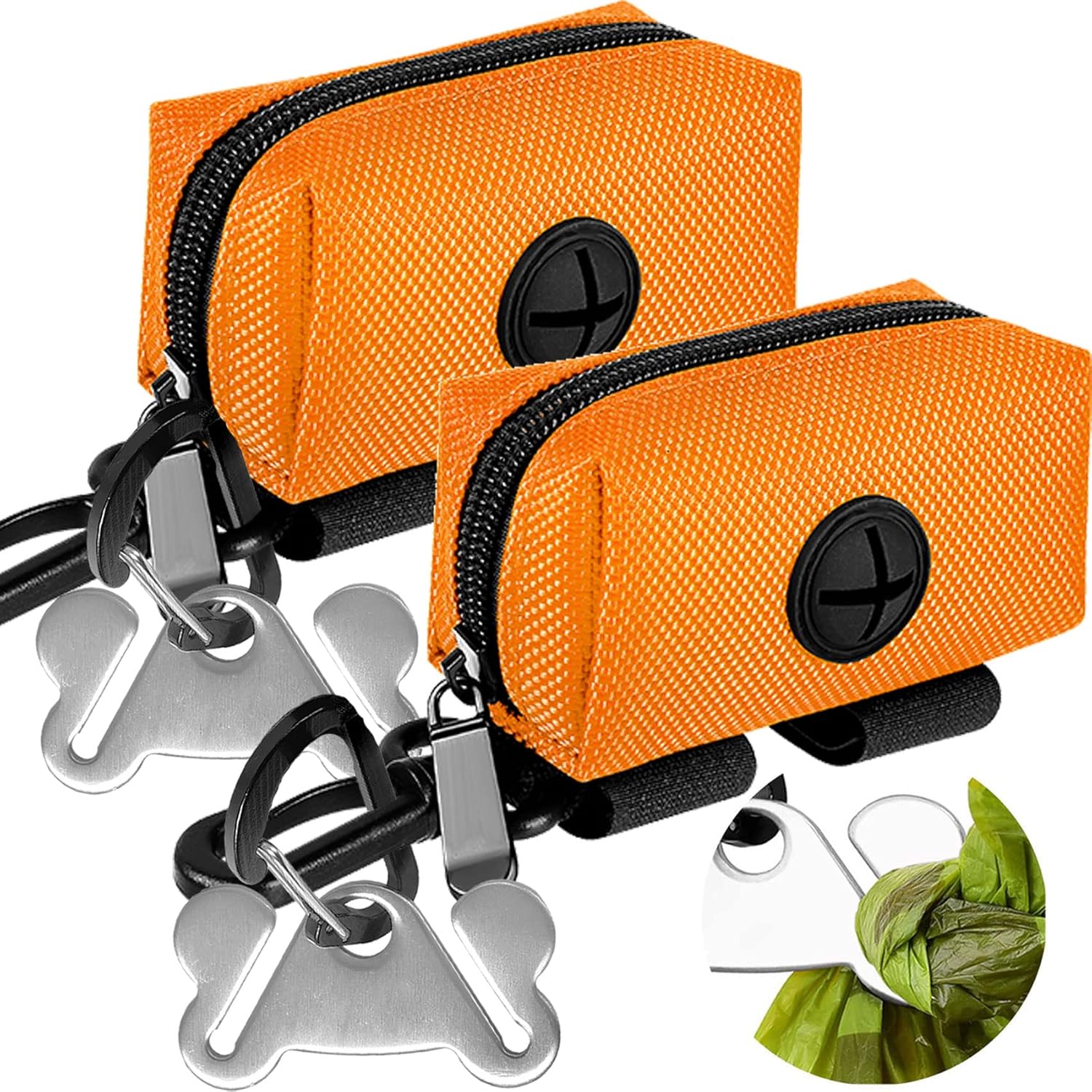 Dog Waste Bag Dispenser Pet Poop Bags Holder for Doggie Waste Bags Dispensers Soft Fabric Zipper Small Doggy Puppy Pouch for Leash Accessory Attachment with Carrier,2PC Orange - Pet Explorer